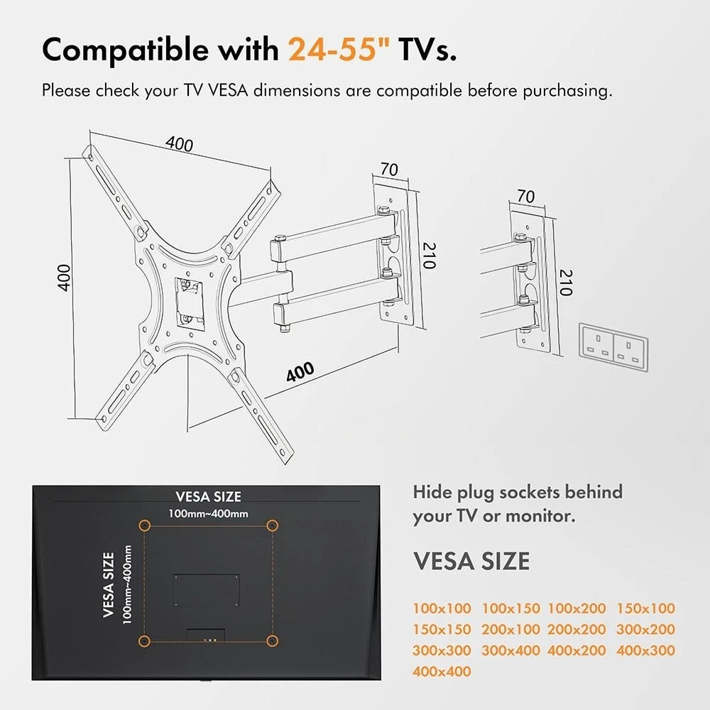 VonHaus - Full Motion Tilt & Swivel TV Bracket