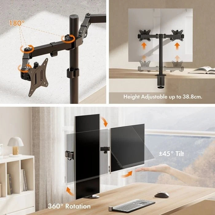 Vonhaus - Dual Arm Monitor Stand - Desk Mount with Clamp