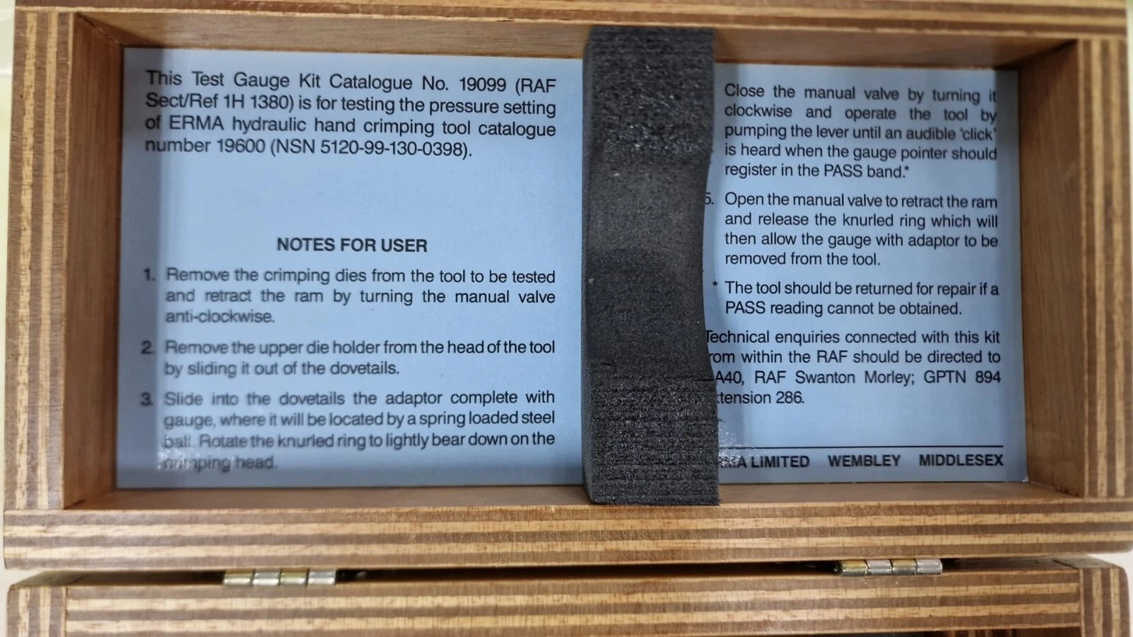 RAF Aircraft Test Gauge Kit Erma Ltd with box - Vintage Collectible