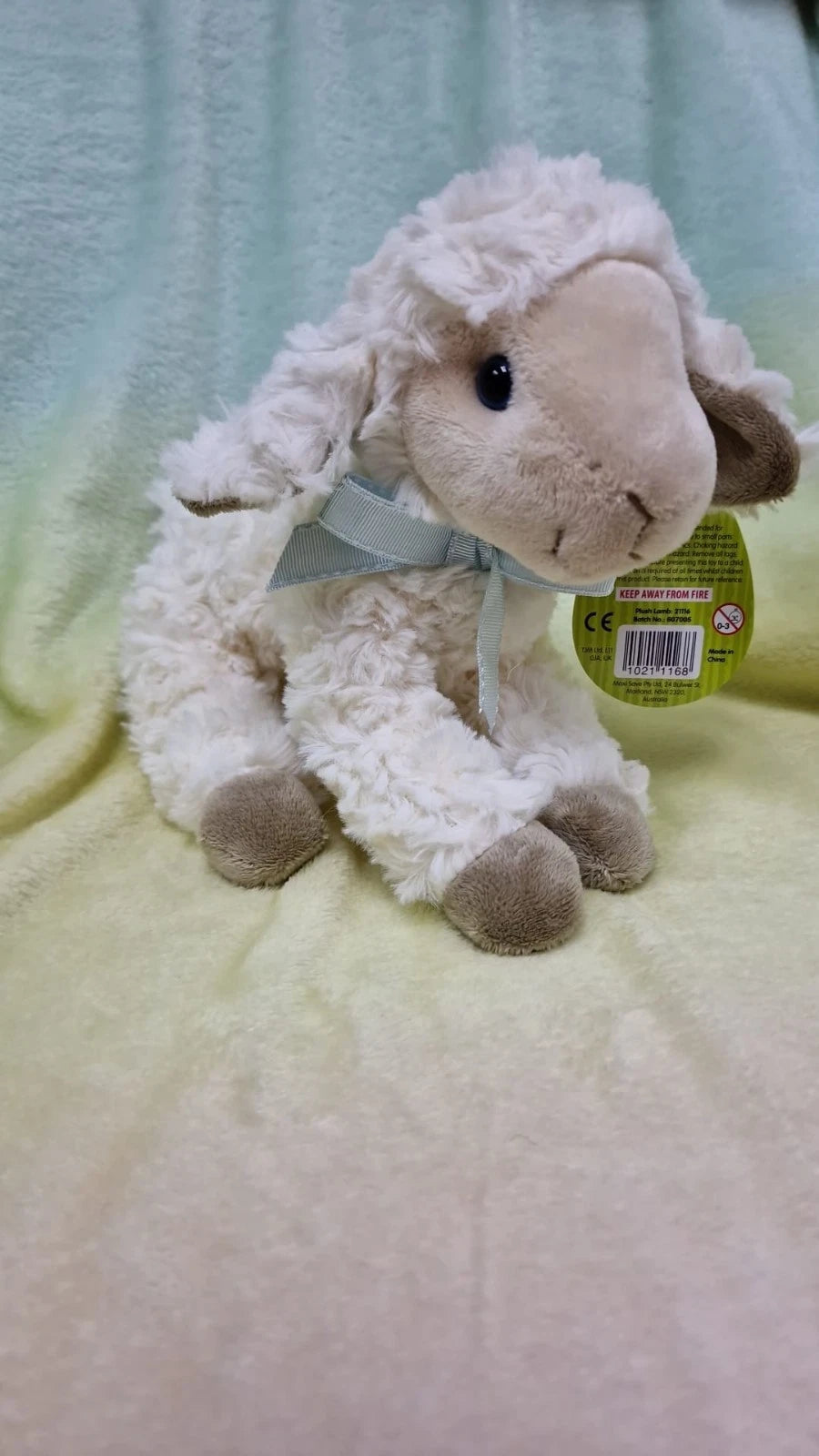 TJM White Lamb Plush With Blue Bow (22cm)