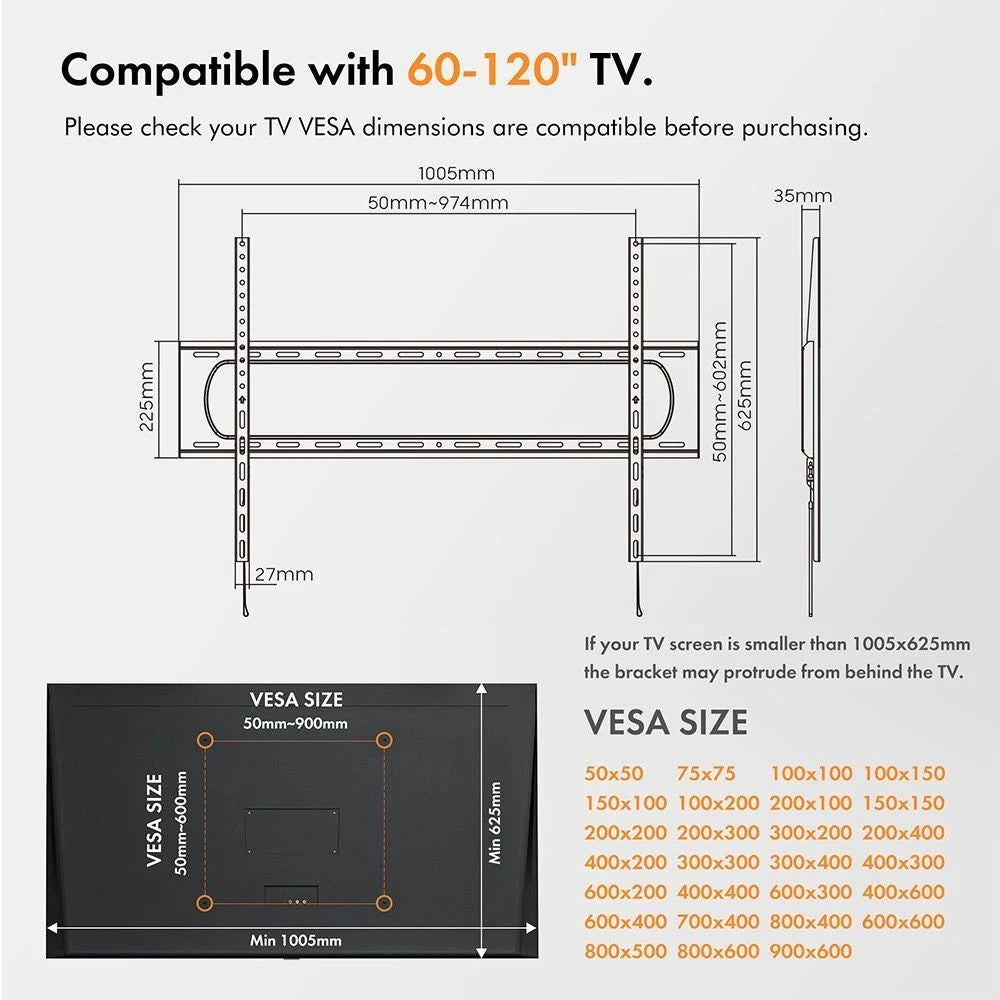 Wall-Mounted TV Bracket - Supports TVs with a Diagonal Length of 60-120"