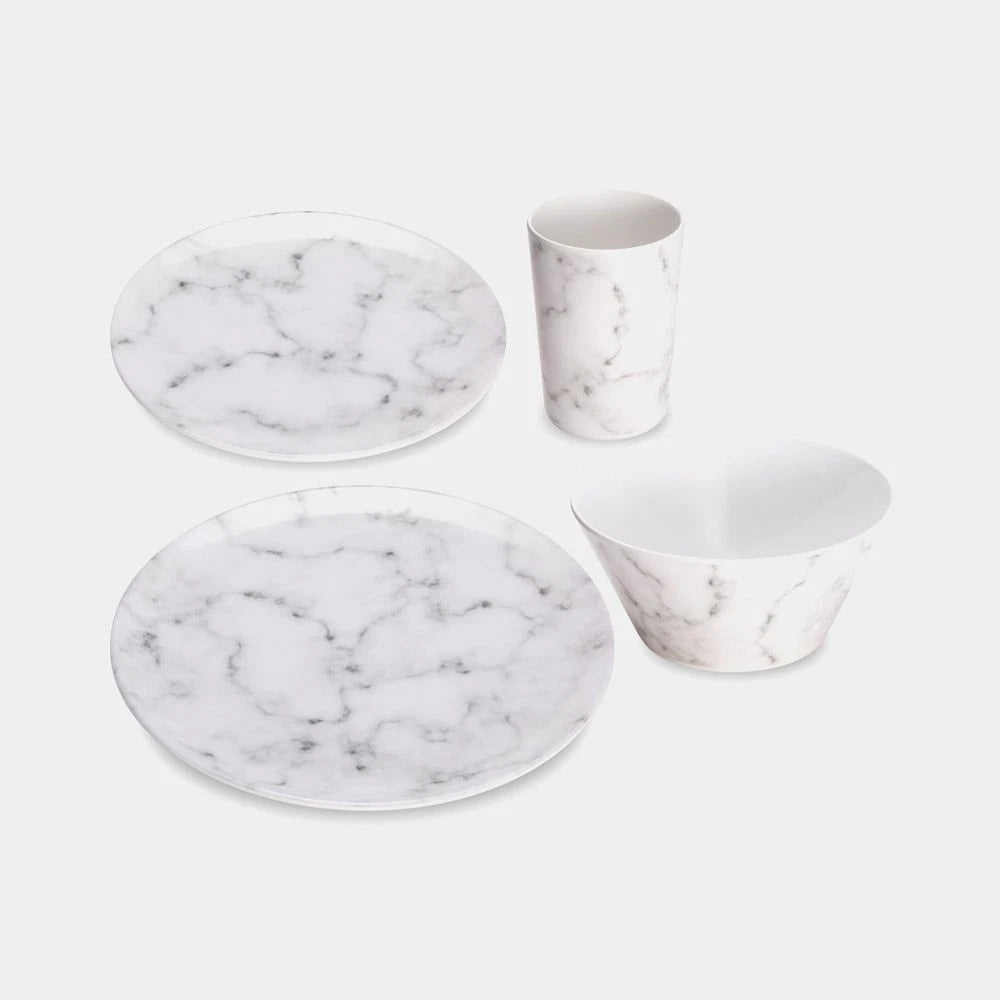 VonHaus - Marble Effect Melamine Dinner Set