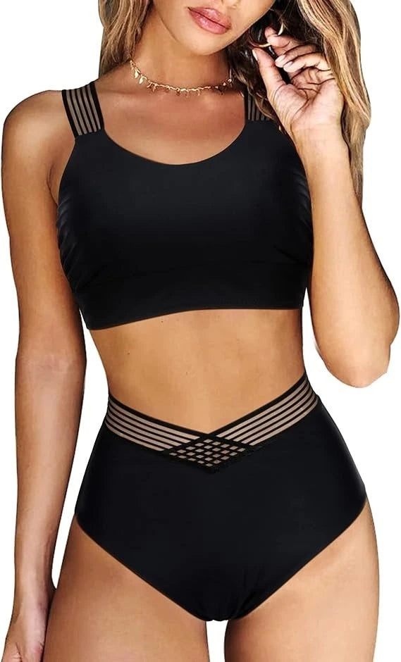 Bikini Set with Racer Back Top & High Waisted Bottoms (Medium)