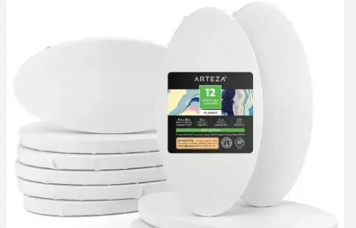 [C7] Arteza - Oval Stretched Canvases - Classic White (10.2 x 20.3cm) - Pack of 12